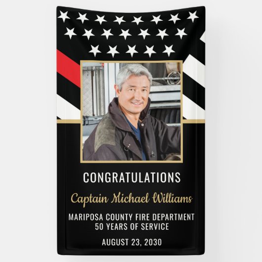 Banderoles Fireman Photo Red Line Flag Firefighter Retirement (Vertical)