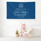 Banderoles First Communion Blue banner backdrop (Insitu)