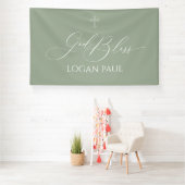 Banderoles First Communion God Bless Sage banner backdrop (Insitu)