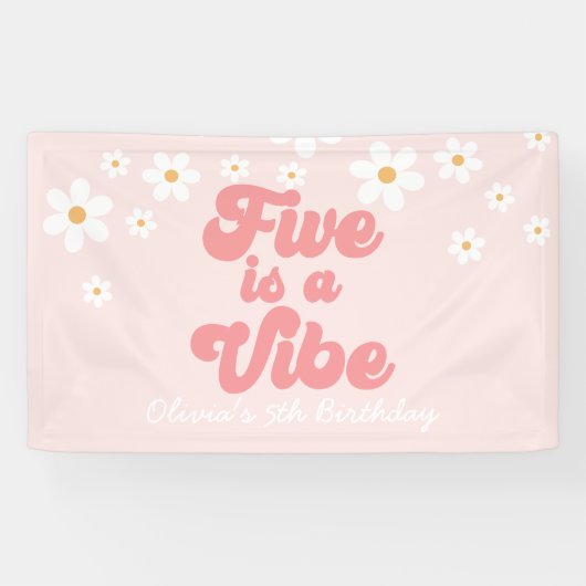 Banderoles Five est Vibe Retro Daisy Pink 5e anniversaire (Horizontal)