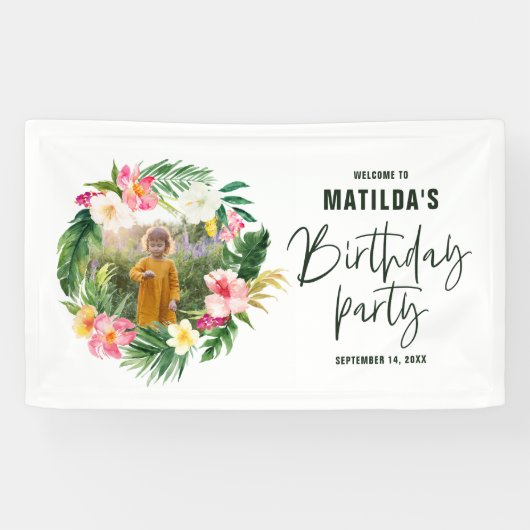 Banderoles flamant jaune rose fleuri tropical élégant (Horizontal)