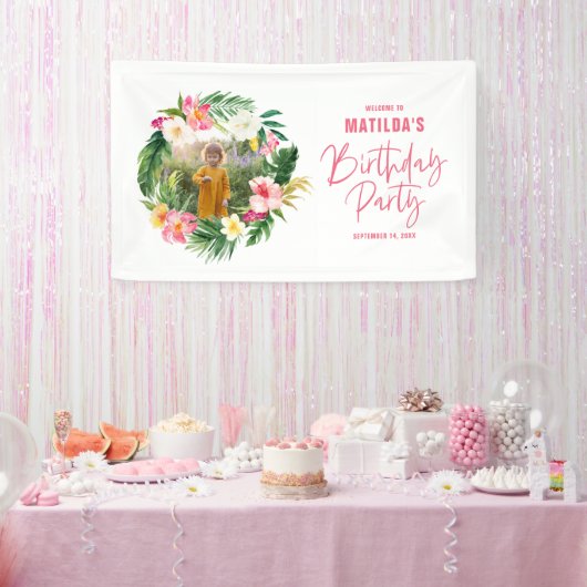 Banderoles flamant jaune rose fleuri tropical élégant (Fête)