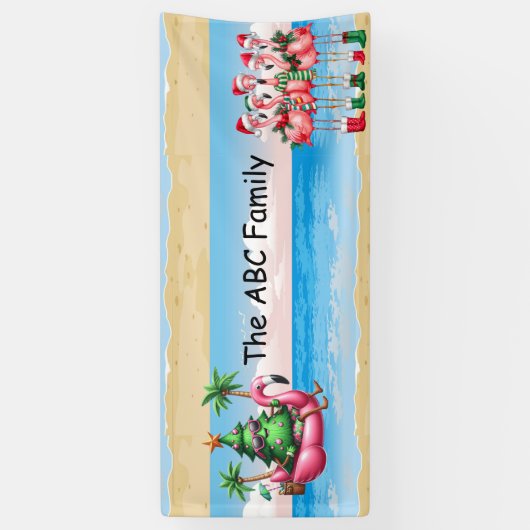 Banderoles Flamant rose avec sapin de Noël pour Noël en juill (Vertical)