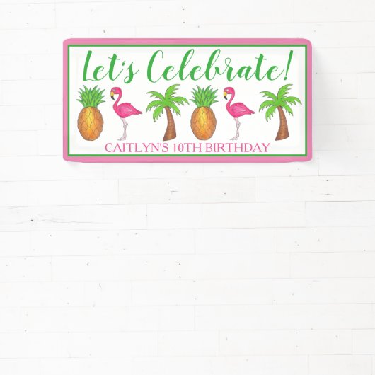 Banderoles Flamant rose d'anniversaire Palm Tree Pineapple (Insitu)