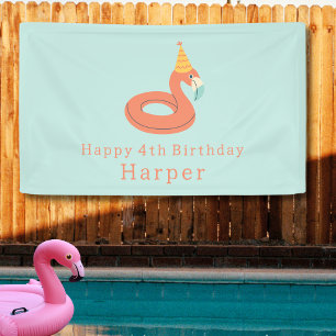 Banderoles flamant rose enfants anniversaire fête piscine ext