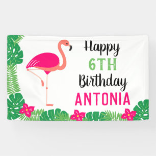 Banderoles Flamant rose rose tropical Anniversaire personnali