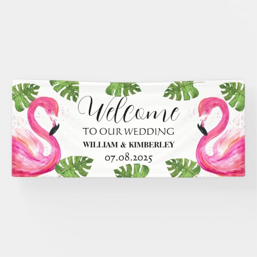 Banderoles Flamant rose rose Tropical Summer Beach Mariage (Horizontal)