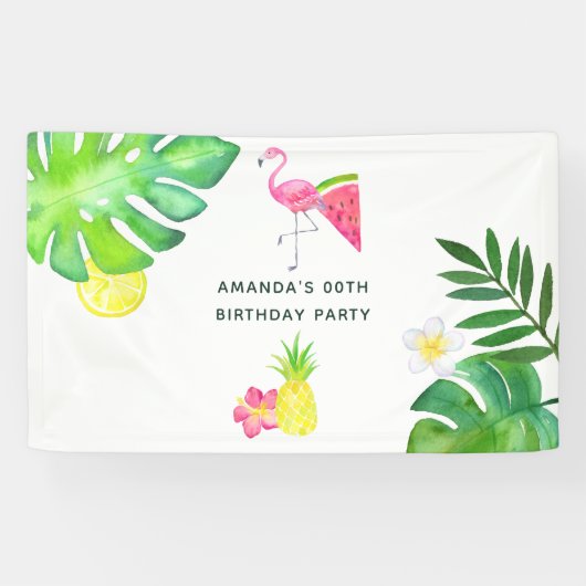 Banderoles Flamant rose rose Tropical Watercolor Summer Party (Horizontal)