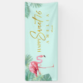 Banderoles Flamant rose tropical doux 16 Joyeux anniversaire  (Vertical)
