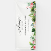 Banderoles Flamant rose Tropical Feuille Script Mariage Bienv (Vertical)