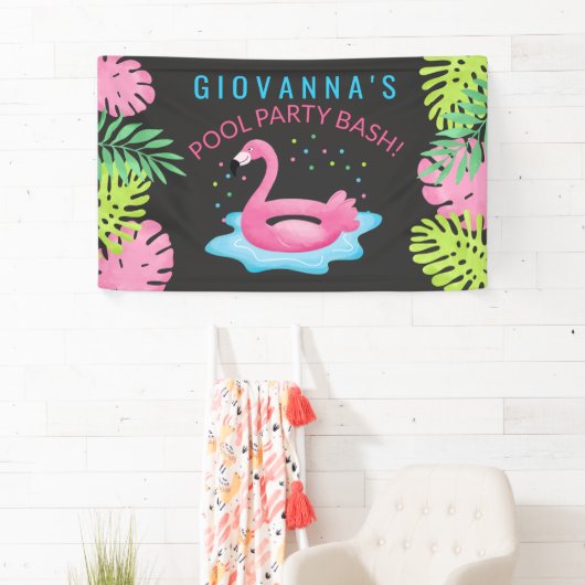 Banderoles Flamant rose Tropical Pool Party Bash Anniversaire (En situation)