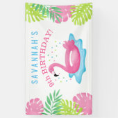 Banderoles Flamant rose Tropical Pool Party Bash Anniversaire (Vertical)