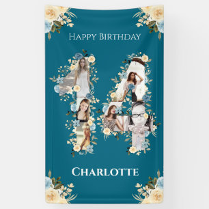 Banderoles Fleur 14e anniversaire Turquoise Photo Collage Jau