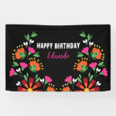 Banderoles Fleur d'anniversaire noire Fiesta mexicaine Broder (Horizontal)
