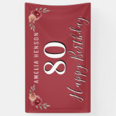 Banderoles Fleur d'aquarelle rouge 80e anniversaire (Vertical)