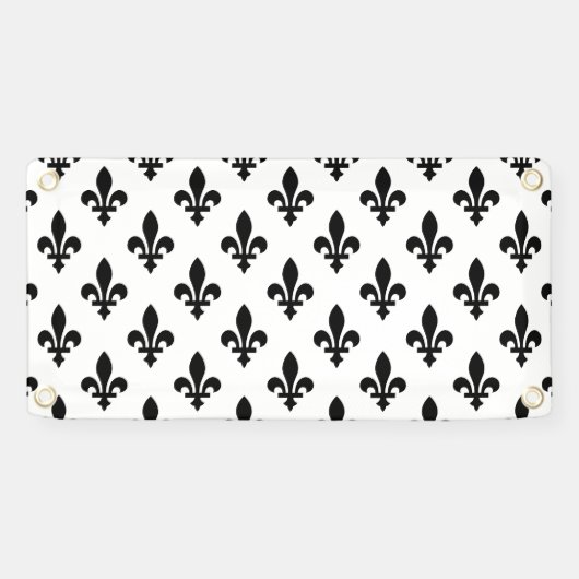 Banderoles Fleur de Lis Motif, Royal French, Noir sur Blanc (Horizontal)