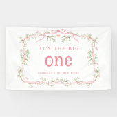 Banderoles Fleur rose Cadre Floral 1er anniversaire (Horizontal)