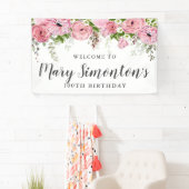 Banderoles Fleur rose et blanche 100e anniversaire Accueil (En situation)