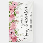 Banderoles Fleur rose et blanche 60e anniversaire Accueil (Vertical)