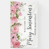Banderoles Fleur rose et blanche 90e anniversaire Accueil (Vertical)