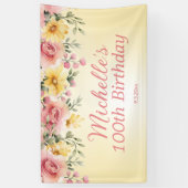 Banderoles Fleur rose jaune 100e fête d'anniversaire (Vertical)