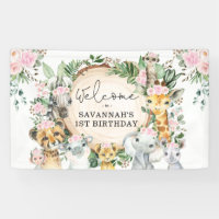 Fleur rose pâle Safari Animaux Anniversaire Bienve