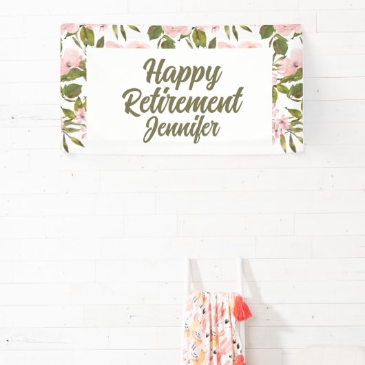 Banderoles Fleur rose sur mesure verte joyeuse fête de retrai (Insitu)