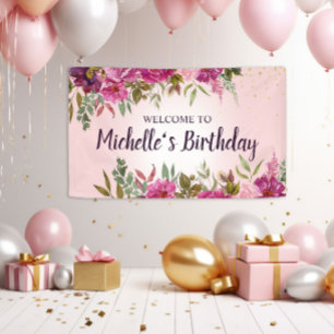 Banderoles Fleur rose violet élégante pour l'anniversaire des