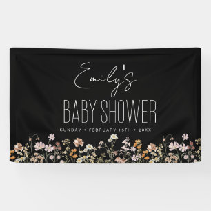 Banderoles Fleur sauvage Boho Baby shower moderne Noir