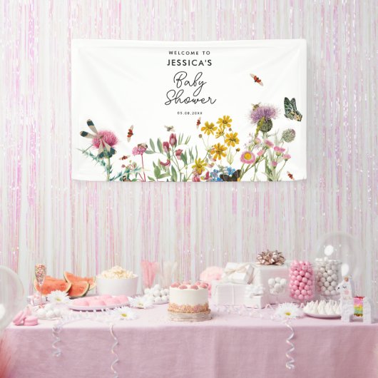 Banderoles Fleur sauvage d'aquarelle Insectes Baby shower flo (Fête)
