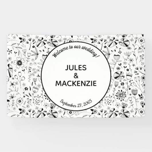 Banderoles Fleur sauvage Monochrome Mariage moderne (Horizontal)