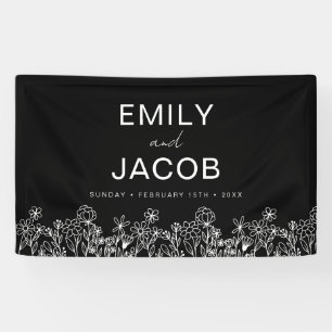 Banderoles Fleur sauvage noir blanc Mariage Boho en fleur