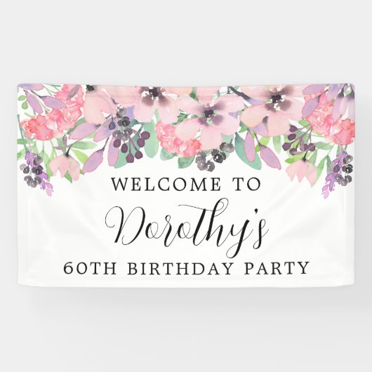 Banderoles Fleur sauvage rose violet 60e anniversaire Bienven (Horizontal)