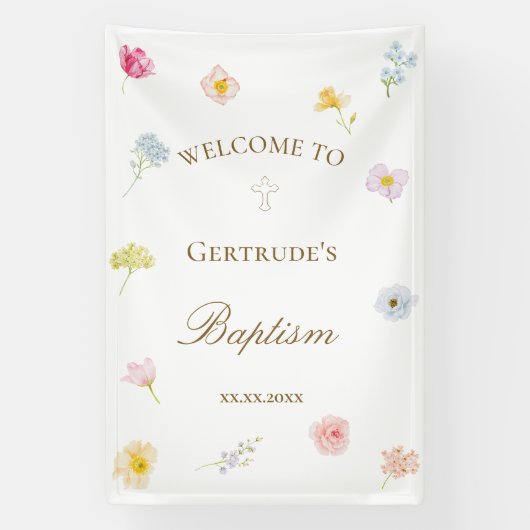 Banderoles fleurs aquarelle Baptême (Verticale)