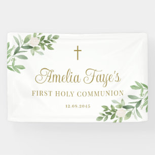 Banderoles Fleurs blanches et verdure Première communion sain