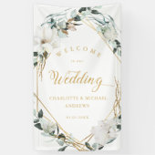 Banderoles Fleurs blanches Eucalyptus Mariage géométrique or (Vertical)