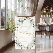 Banderoles Fleurs blanches Eucalyptus Mariage géométrique or