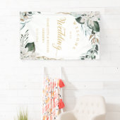 Banderoles Fleurs blanches Eucalyptus Mariage or (En situation)