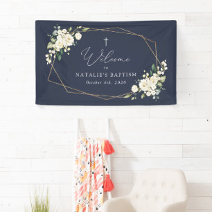 Banderoles Fleurs blanches, fleurs crème, Bienvenue au baptêm