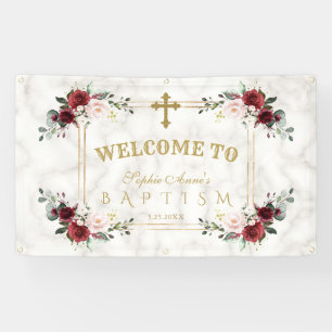 Banderoles Fleurs blanches Marbre d'or Affiche de bienvenue d