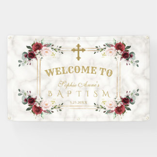 Banderoles Fleurs blanches Marbre d'or Affiche de bienvenue d