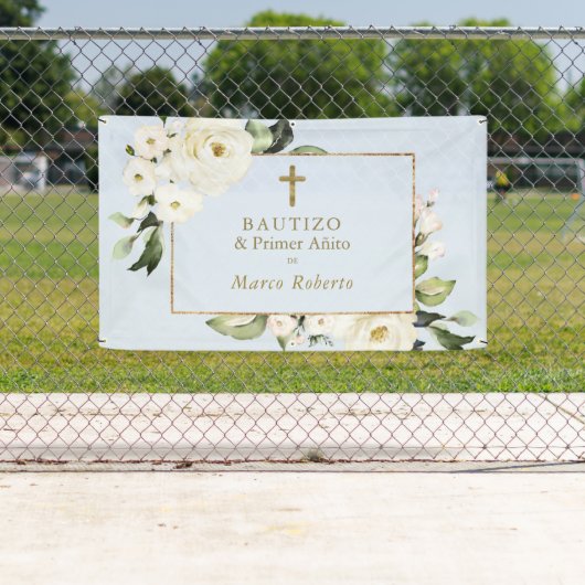Banderoles Fleurs blanches or espagnol Bautizo Affiche de bie (En situation)