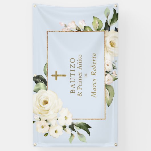 Banderoles Fleurs blanches or espagnol Bautizo Affiche de bie (Vertical)