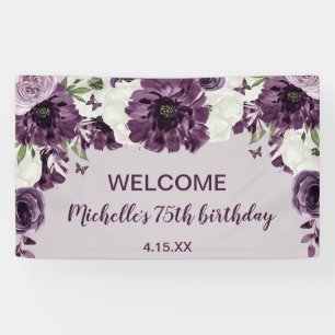 Banderoles Fleurs blanches violettes Papillons 75e anniversai