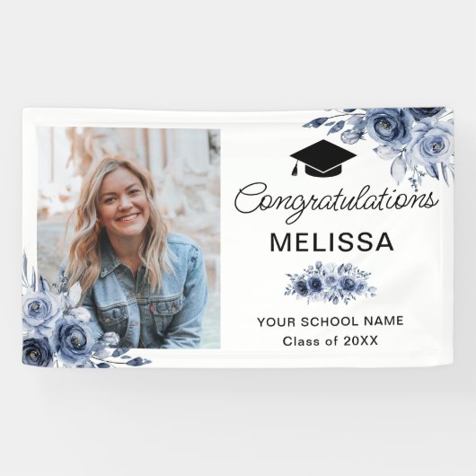 Banderoles Fleurs bleues de la Marine Félicitations (Horizontal)