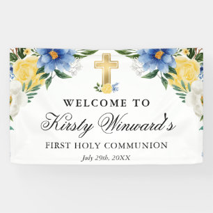 Banderoles Fleurs bleues et jaunes Première communion