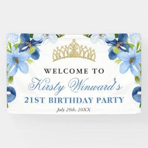 Banderoles Fleurs bleues et marines Bienvenue à la fête d'ann