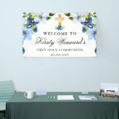 Banderoles Fleurs bleues et marines Première communion sainte (Salon professionnel)