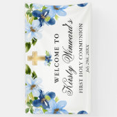 Banderoles Fleurs bleues et marines Première communion sainte (Vertical)