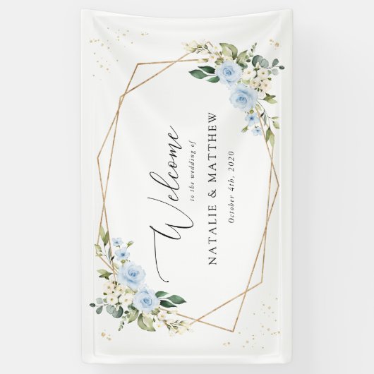 Banderoles Fleurs bleues, Fleurs blanches, Boho, Accueil Mari (Vertical)